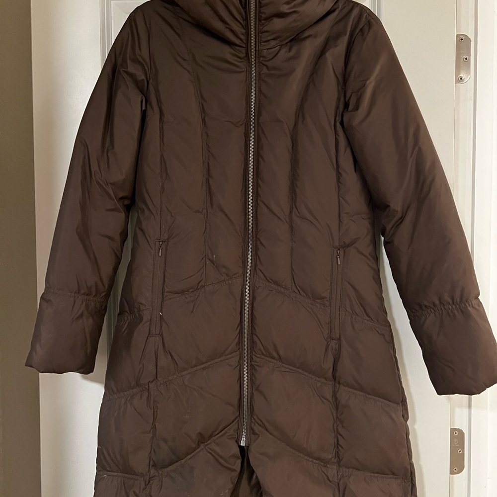 Cole Haan Brown Quilted Puffer Coat with High Collar
